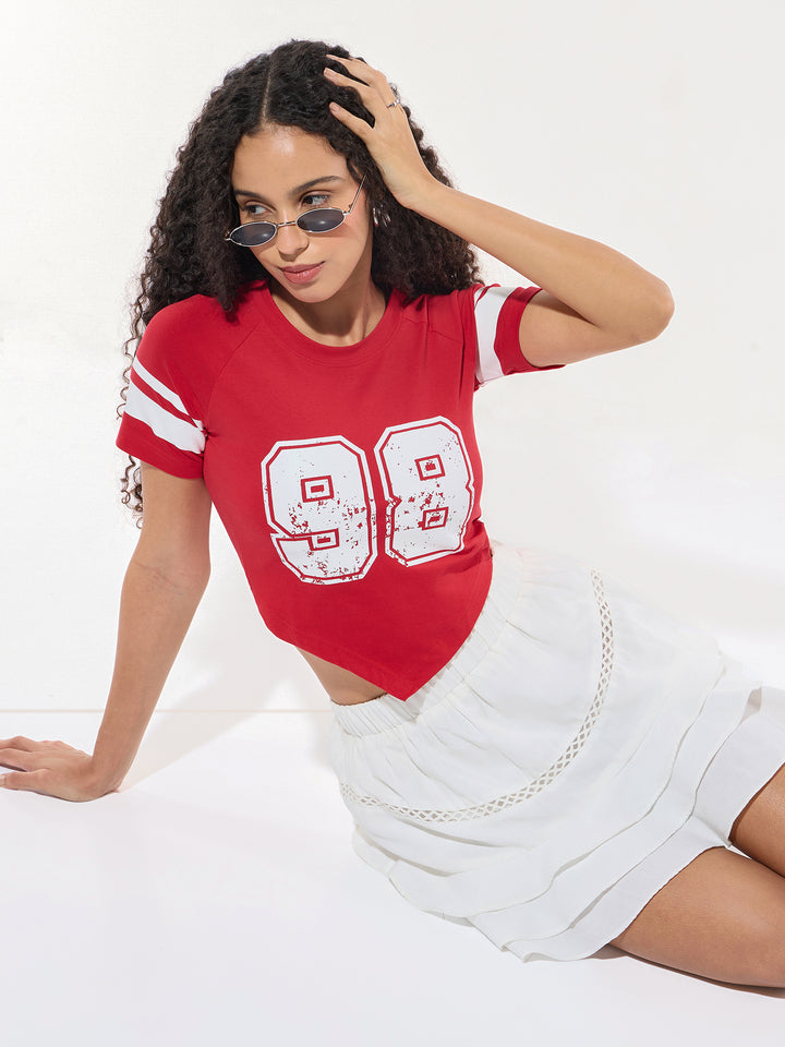 Red Crew Neck Graphic Tshirt