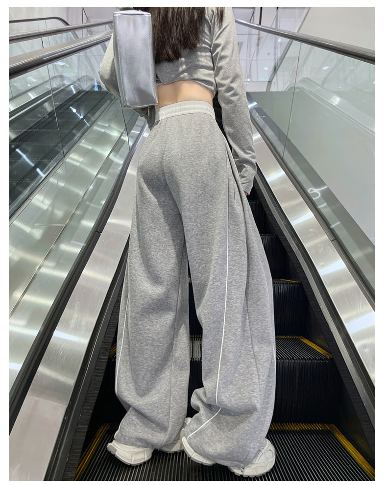 Grey High Waist Contrast Band Baggy Pant