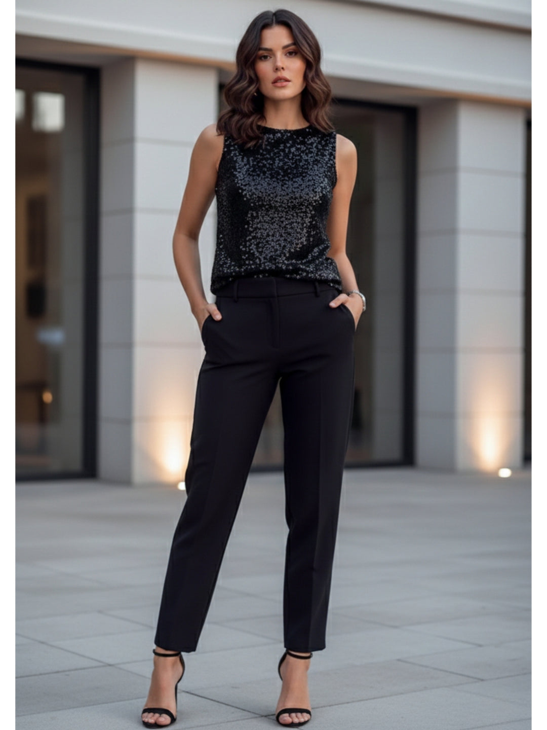 Black Sleeveless Shimmer Top