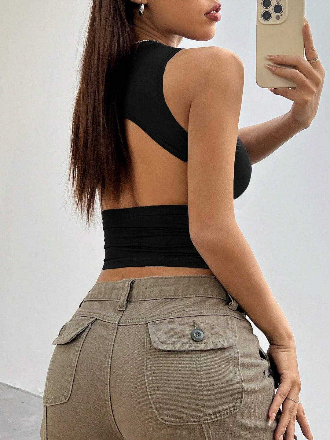 Black Solid Racer Backless Tank