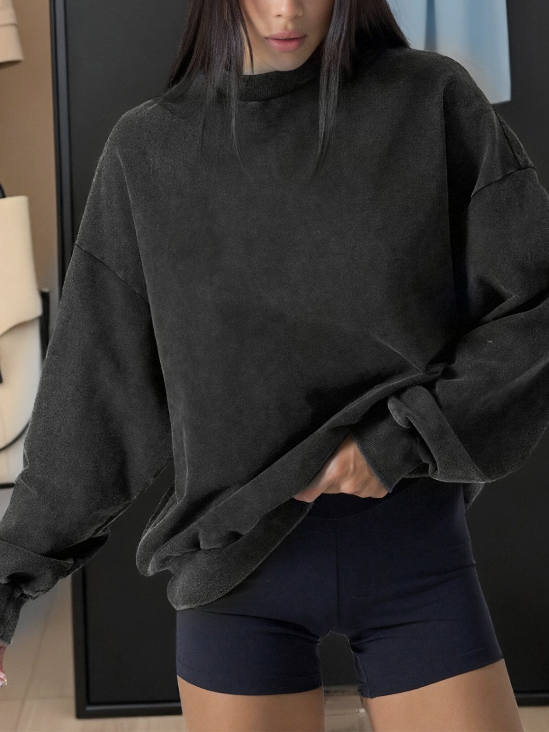 Charcoal One shoulder relaxed sweatshirt