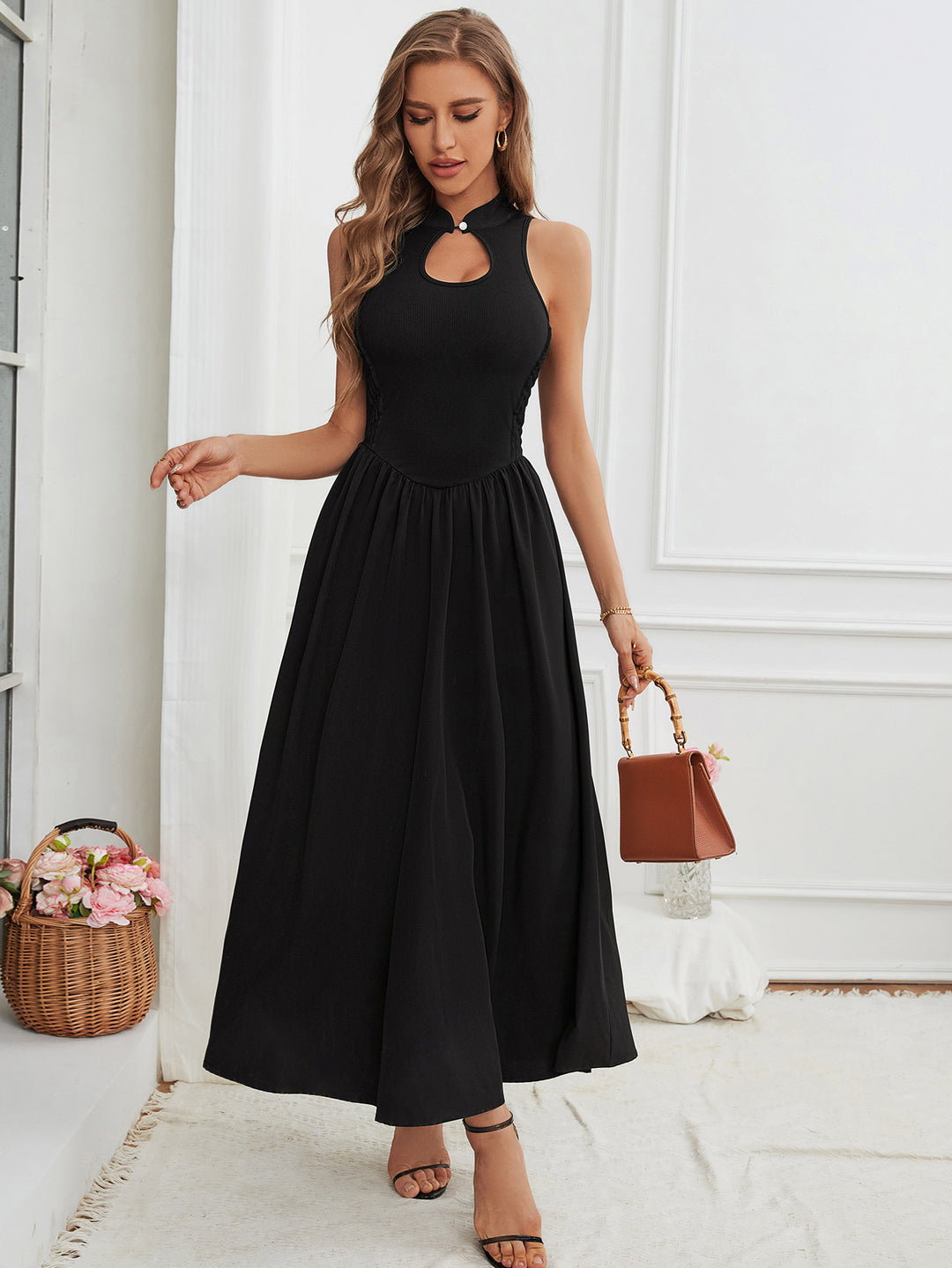 Black Halter Neck Midi Dress