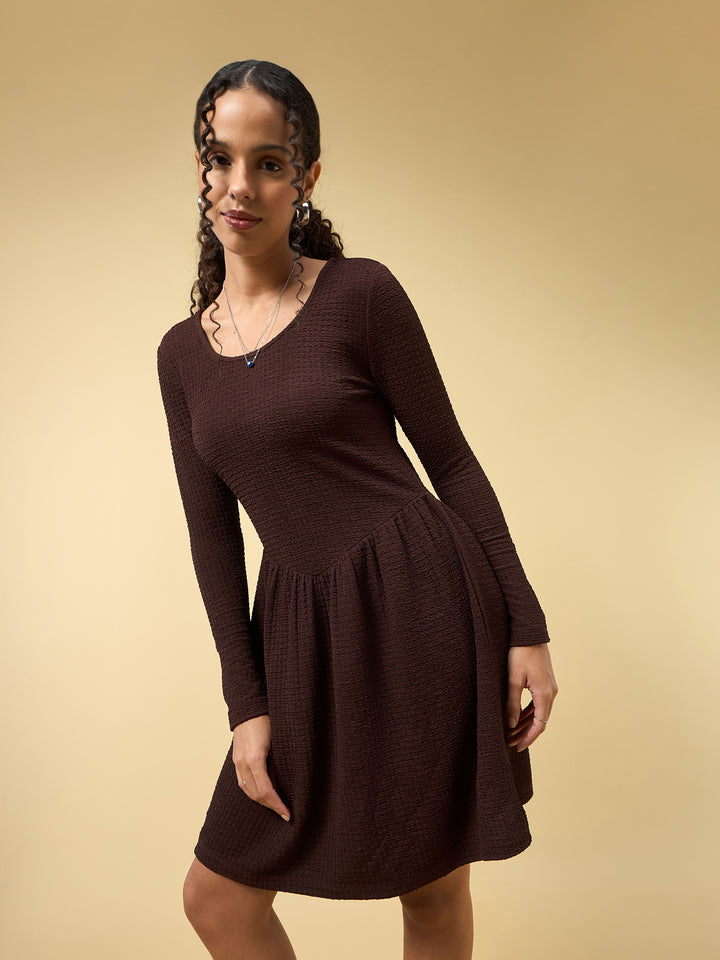 Brown Mini Dress Full Sleeve