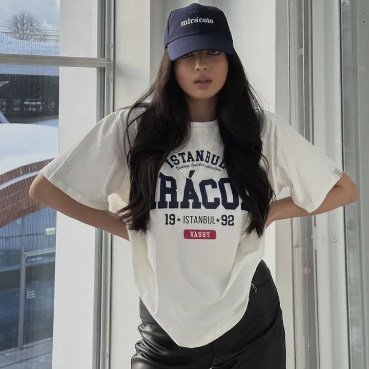 White Graphic Printed Oversized T-Shirt