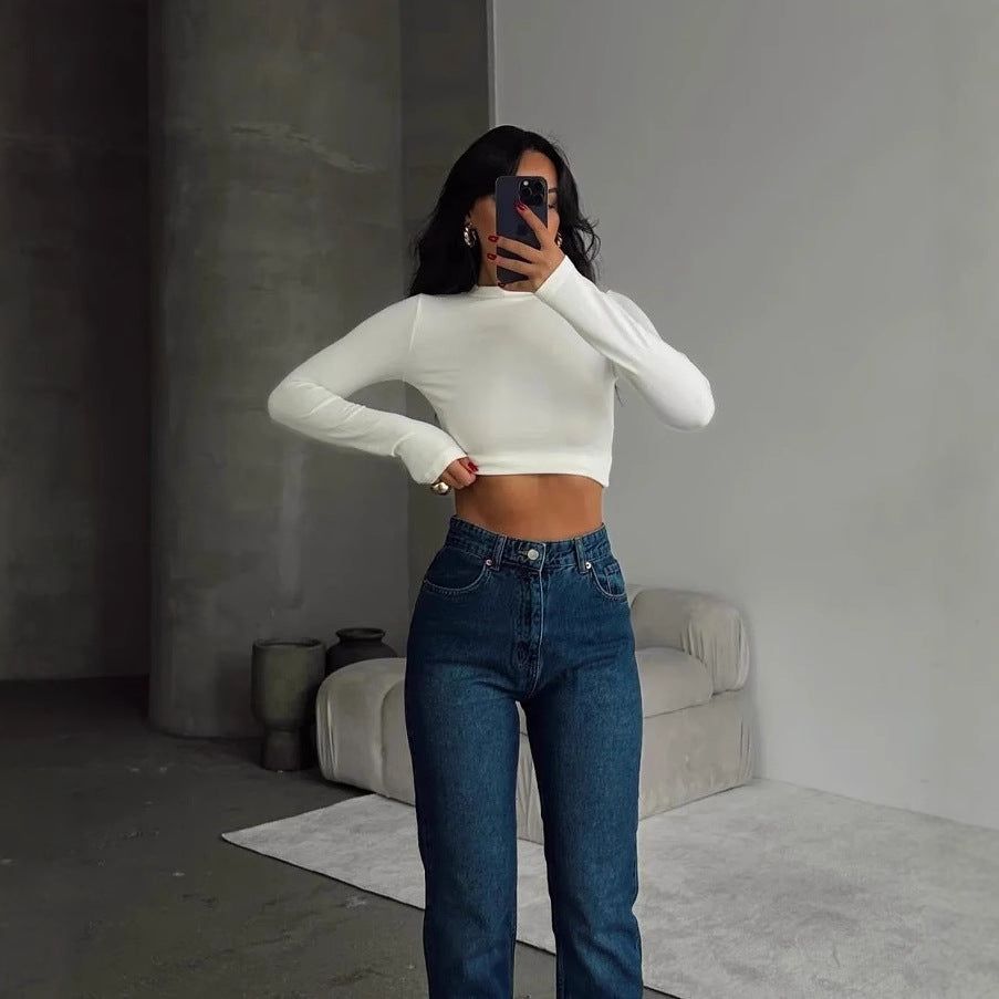 White High Neck Crop Top