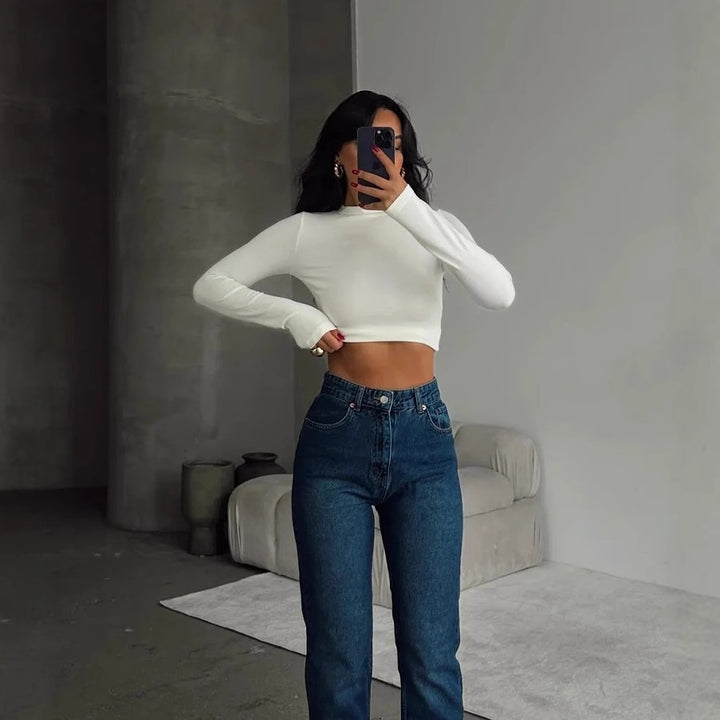 White High Neck Crop Top