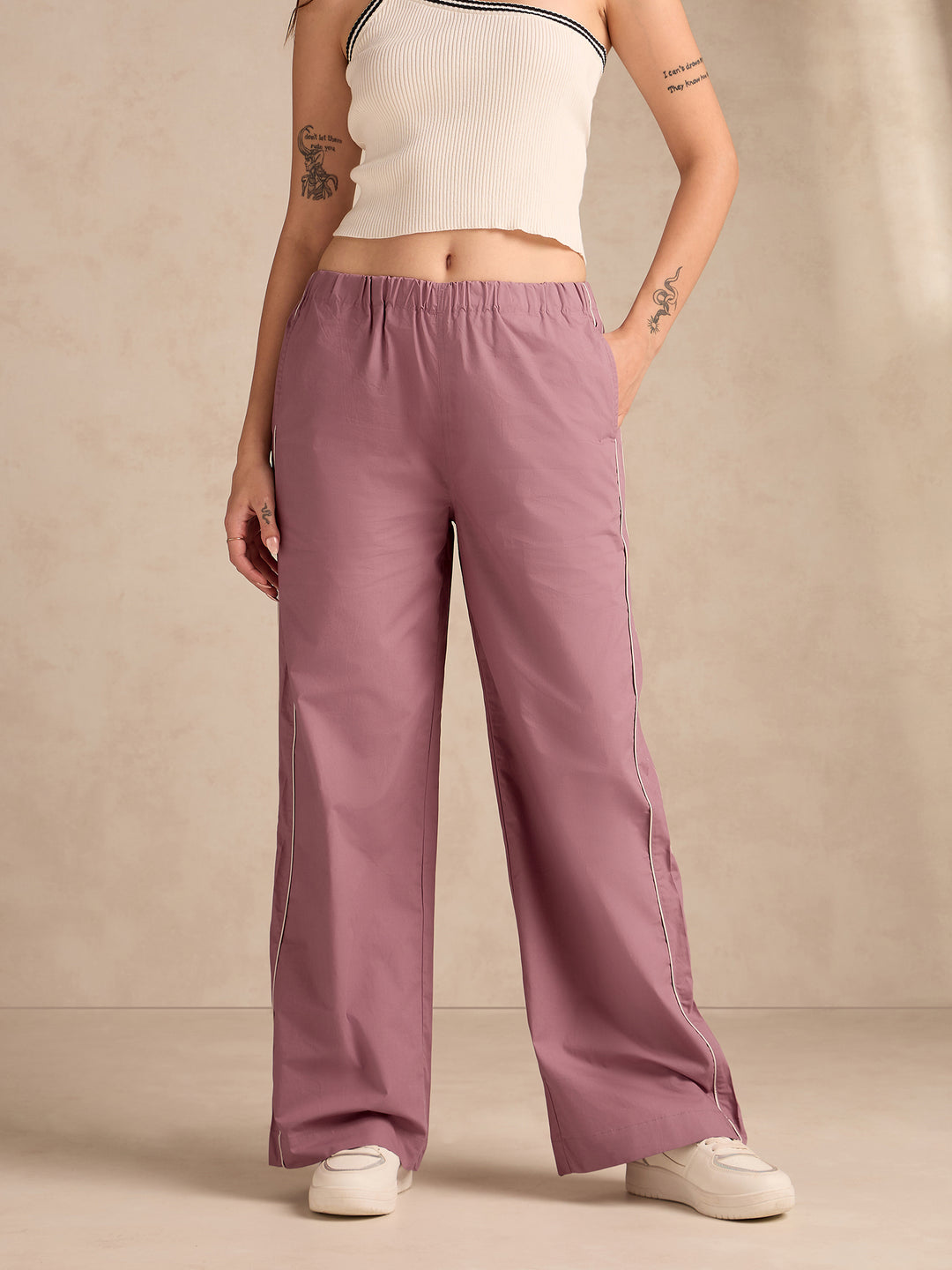 Mauve Pintuck Wide Leg Trouser