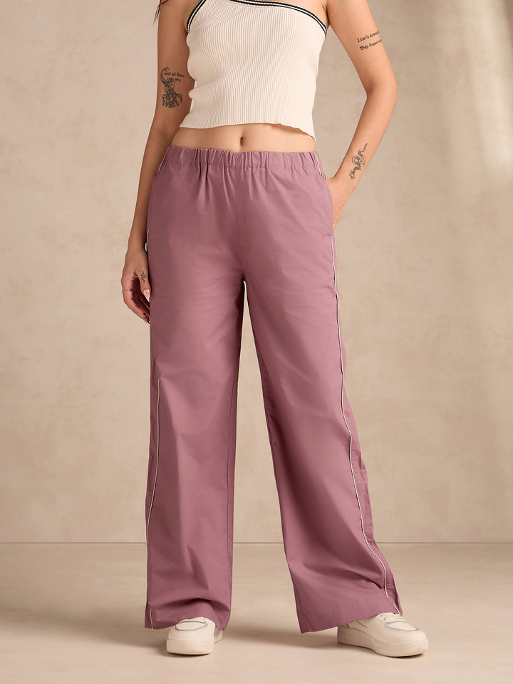 Mauve Pintuck Wide Leg Trouser