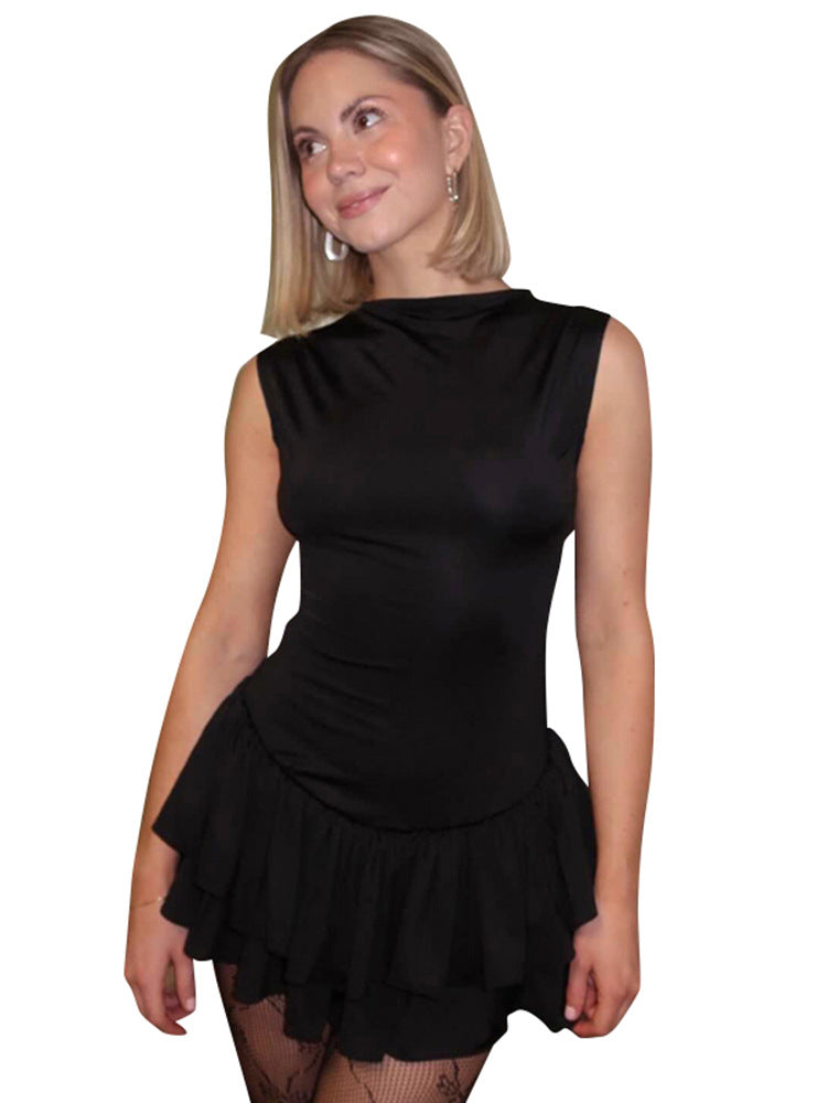 Black High Neck Peplum Dress