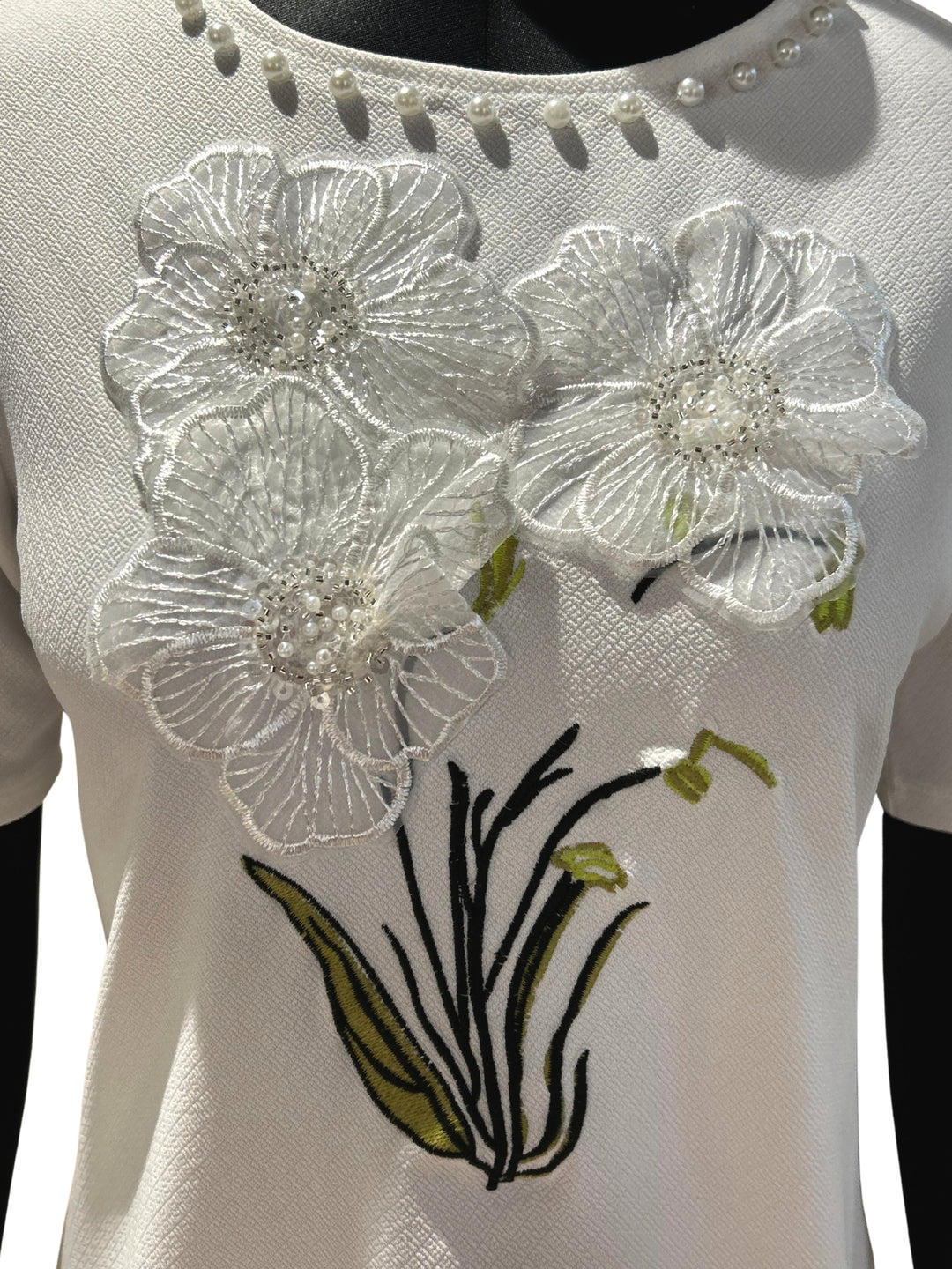 White Embellished Floral Graphic T-Shirt