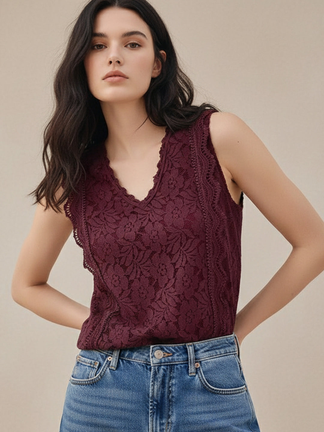 Burgundy Lace Textured Top