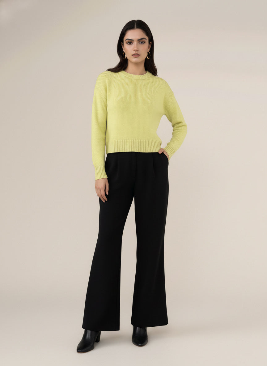 Lime Solid High Neck Sweater