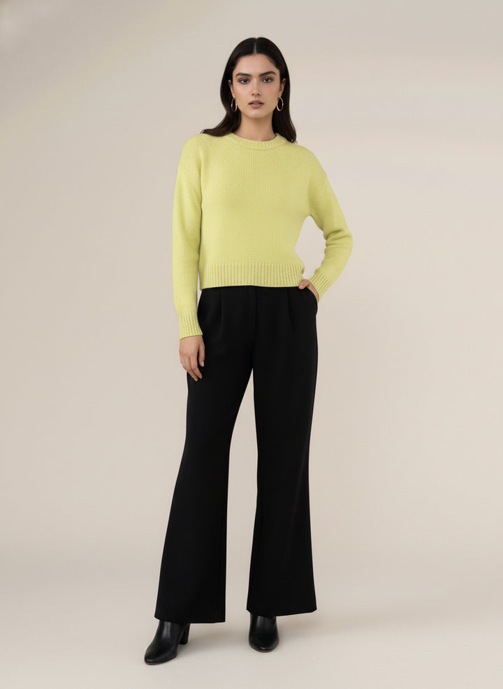Lime Solid High Neck Sweater