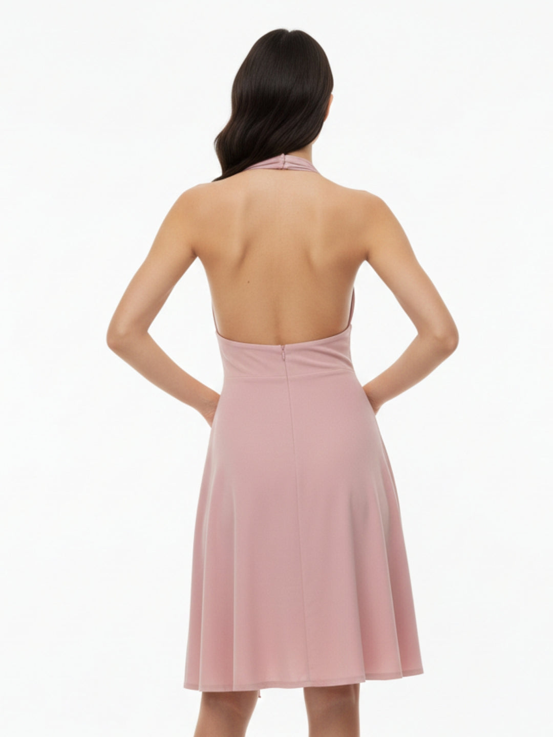 Pink Halter Neck Ruffle Detail Dress