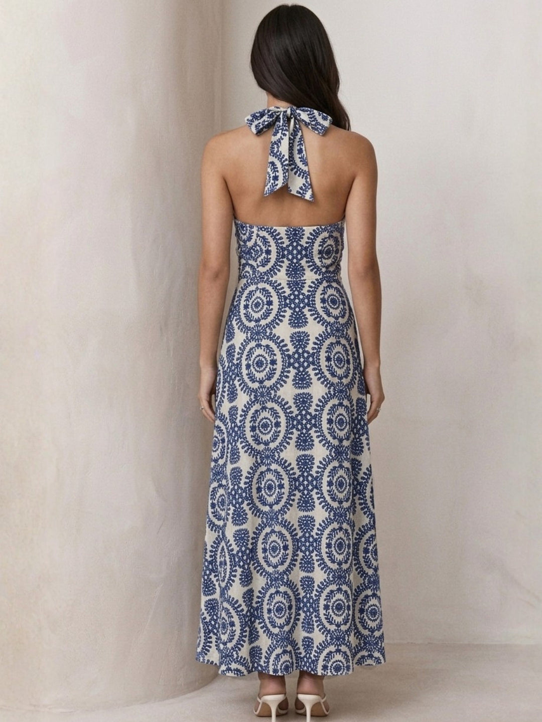 Blue Halter Neck Printed Dress