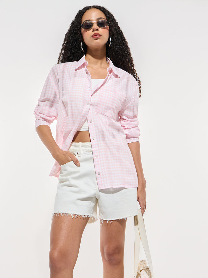 Pink Oversized Checkered Shirt
