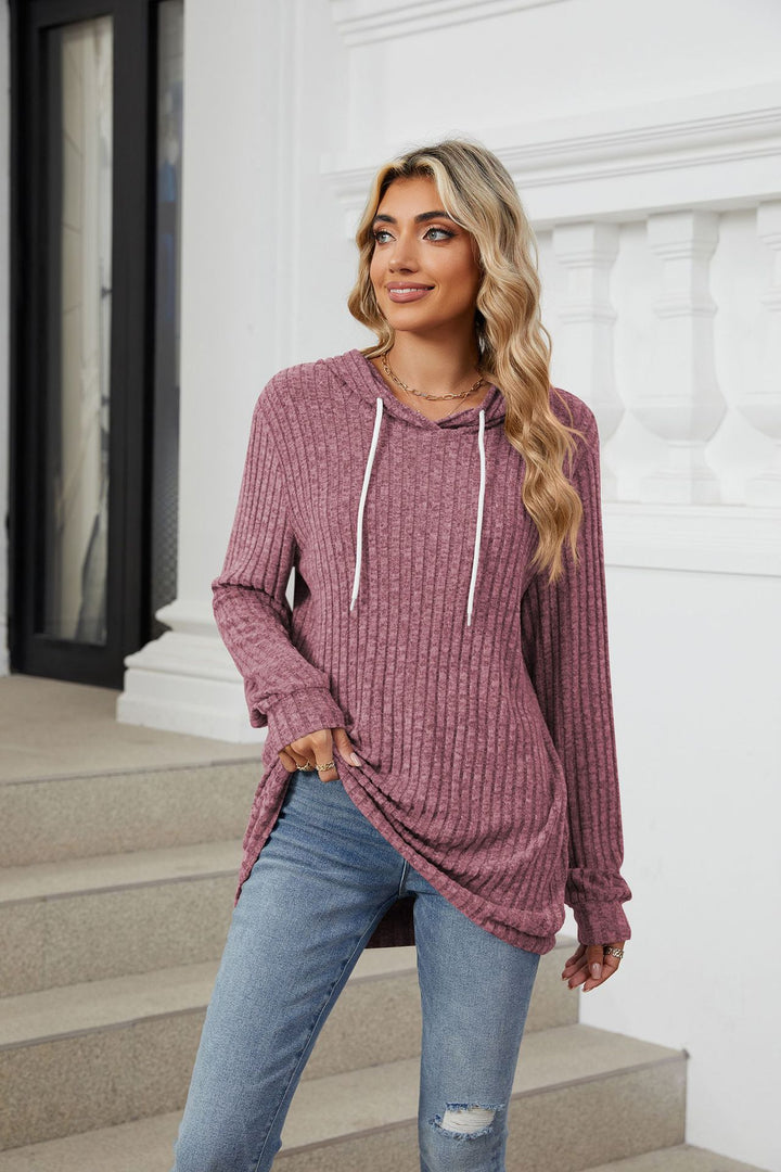 Mauve Full Sleeves Solid Hooded Top