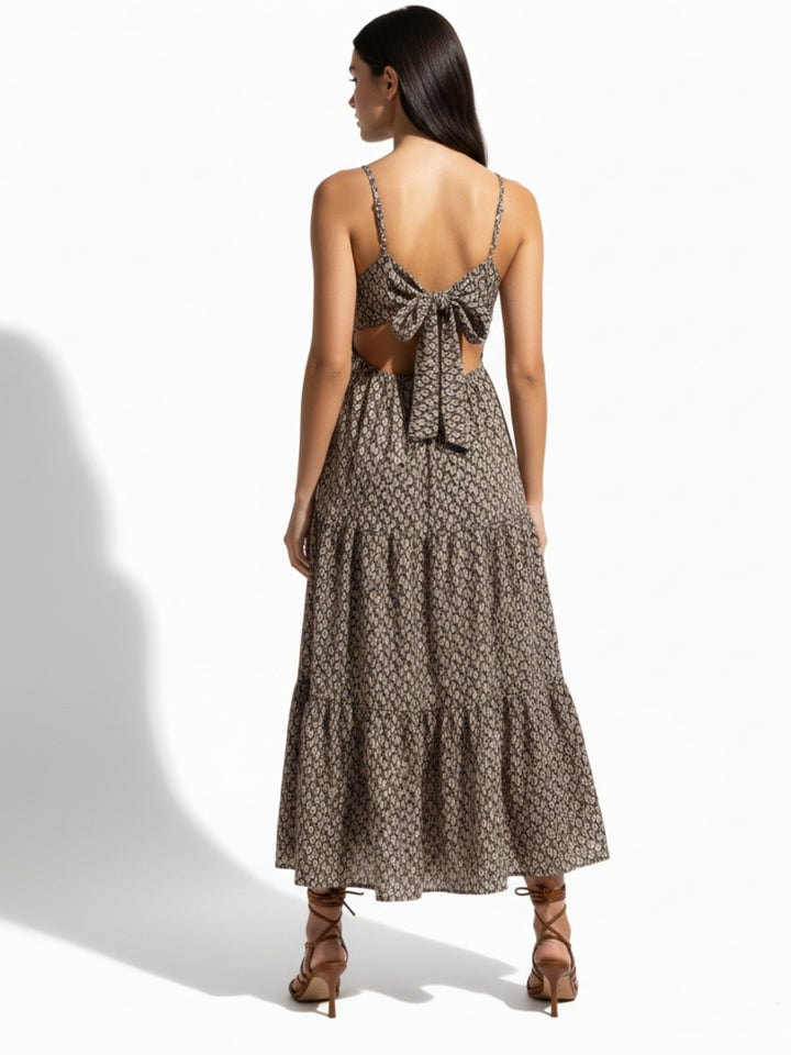 Brown Spaghetti Strap Tiered Dress