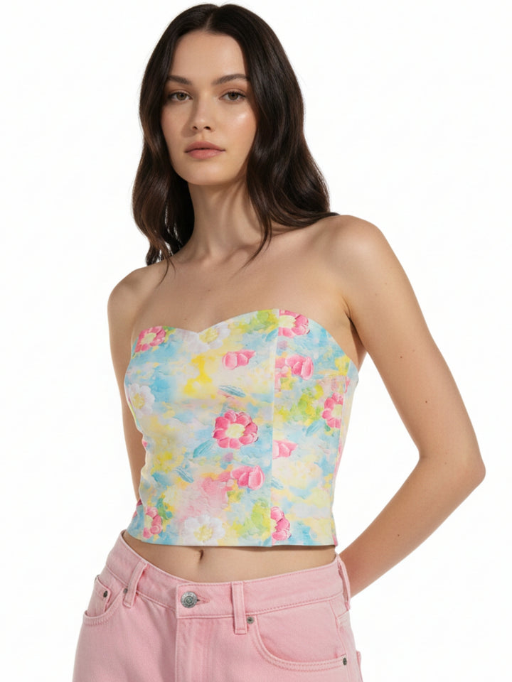 Multi Printed Sweetheart Tube Neckline