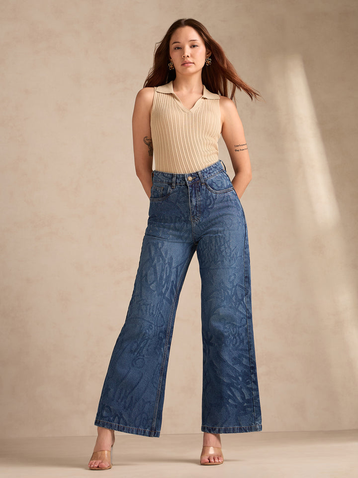 Blue Mid-Wash Straight Fit Jeans