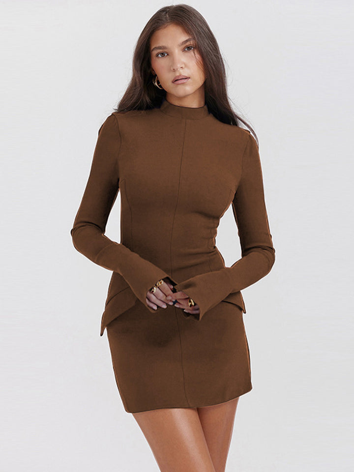 Brown High Neck Bodycon Dress