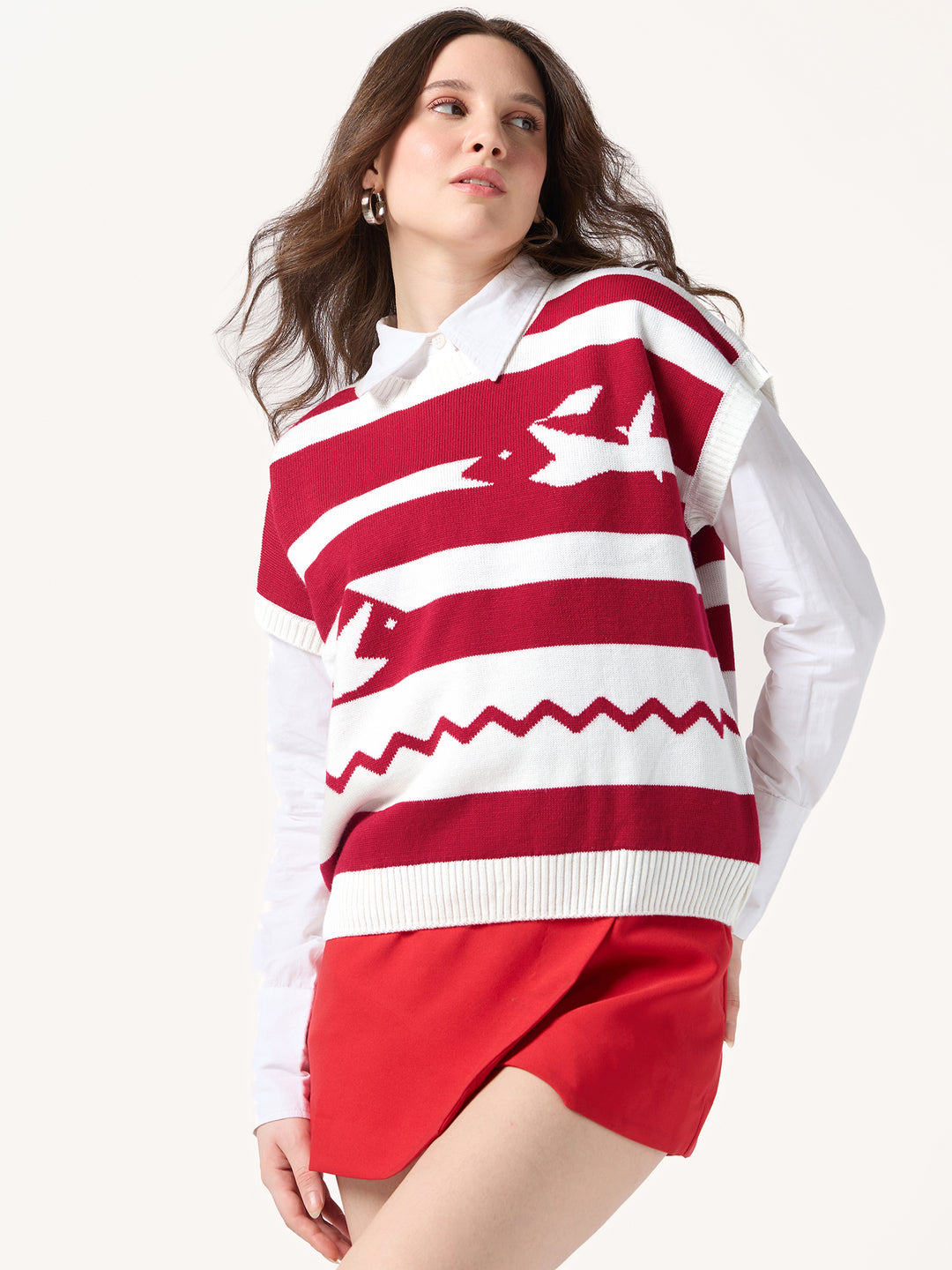 Red Relaxed Cropped Graphic Sweater