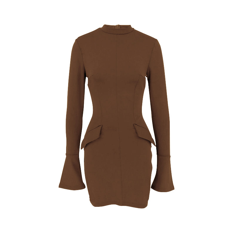 Brown High Neck Bodycon Dress