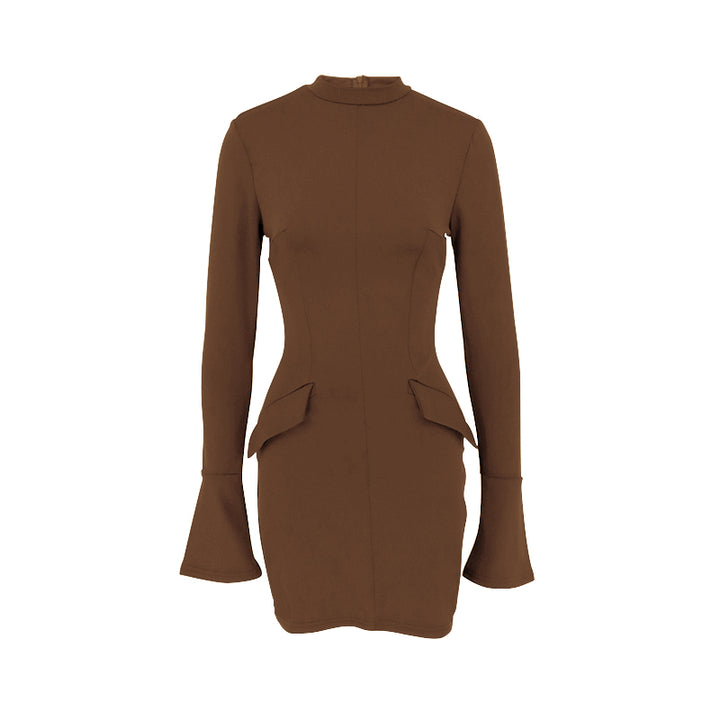 Brown High Neck Bodycon Dress