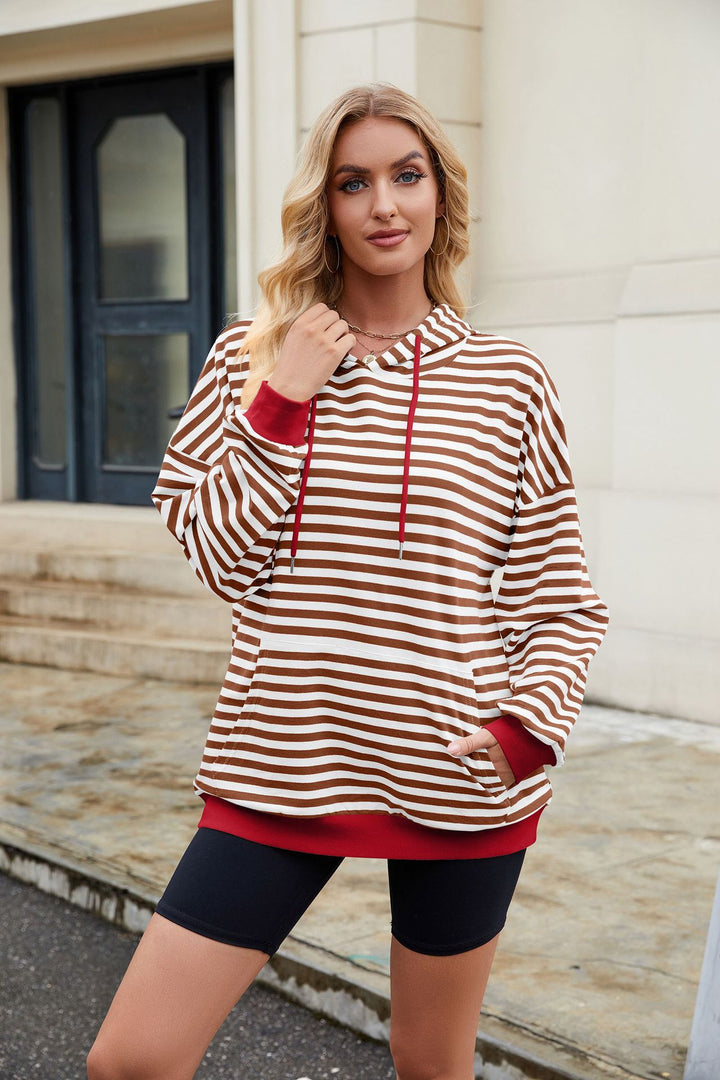 Red Full Sleeve Stripes Hooded Sweatshirt