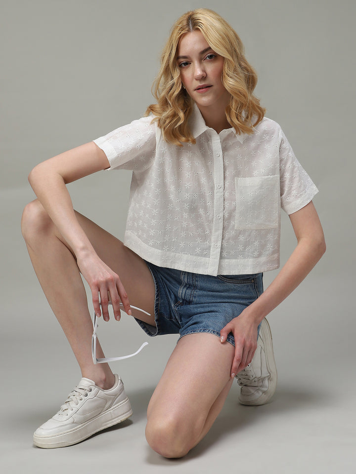 White Cropped Schifley Shirt
