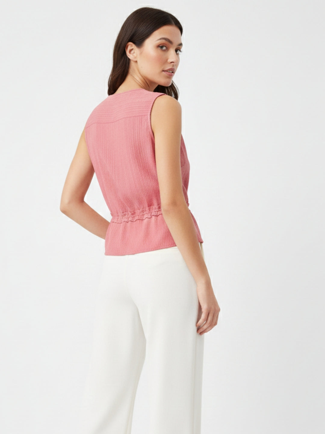 Pink Textured Top With Waist Detail