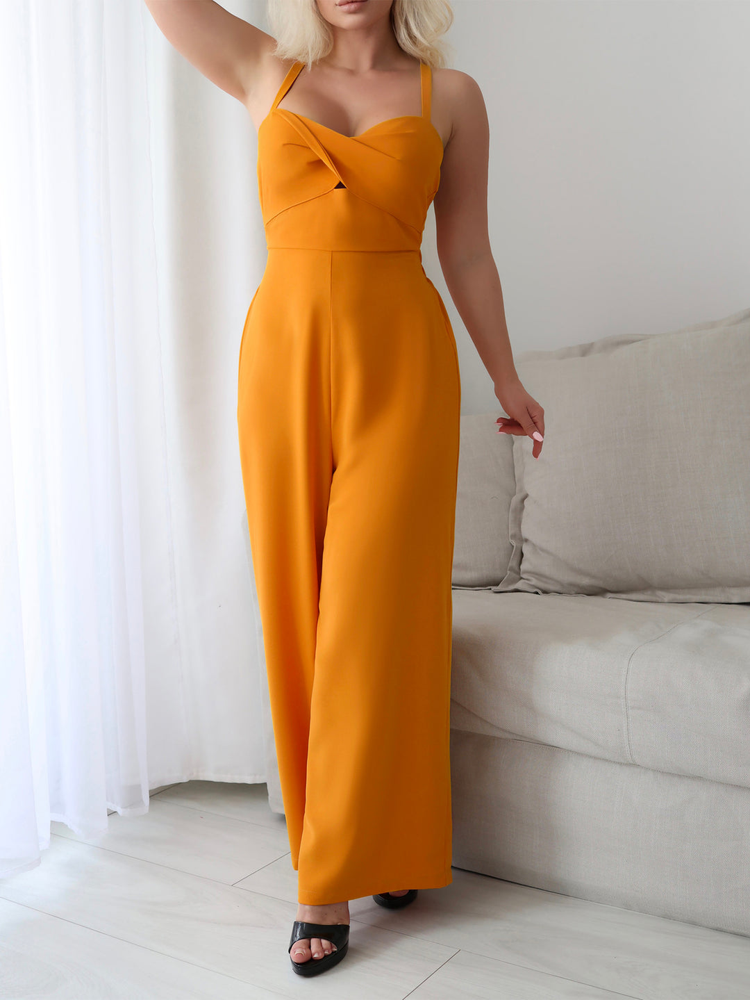 Mustard Halter Neck Sweetheart Neckline Jumpsuit