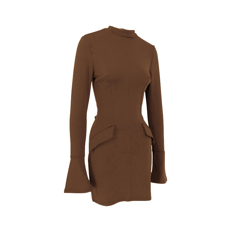 Brown High Neck Bodycon Dress