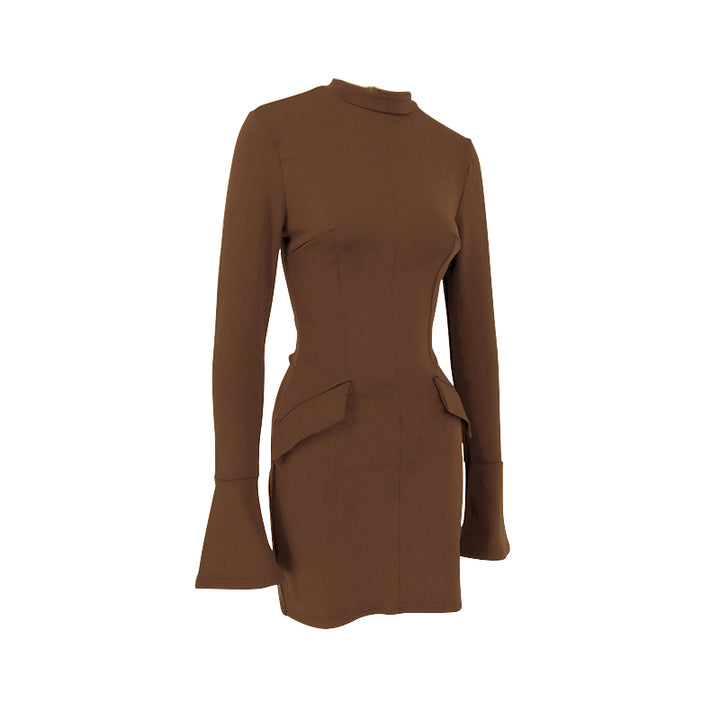 Brown High Neck Bodycon Dress