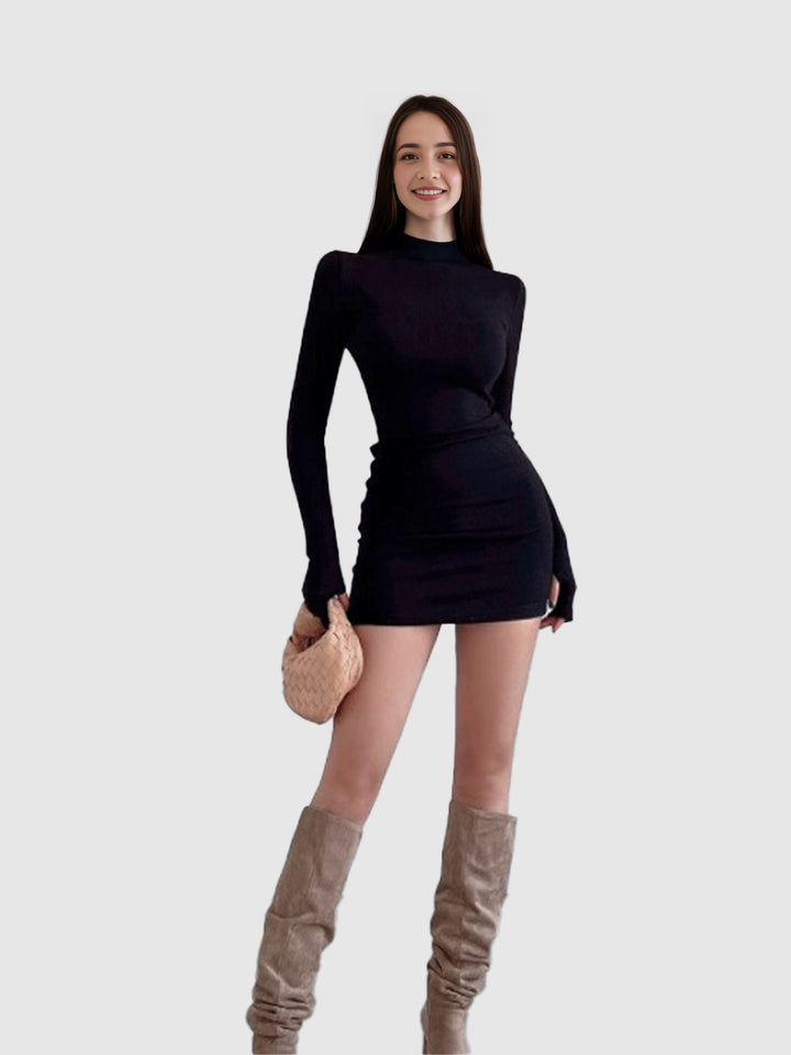 Black High Neck Bodycon Mini Dress
