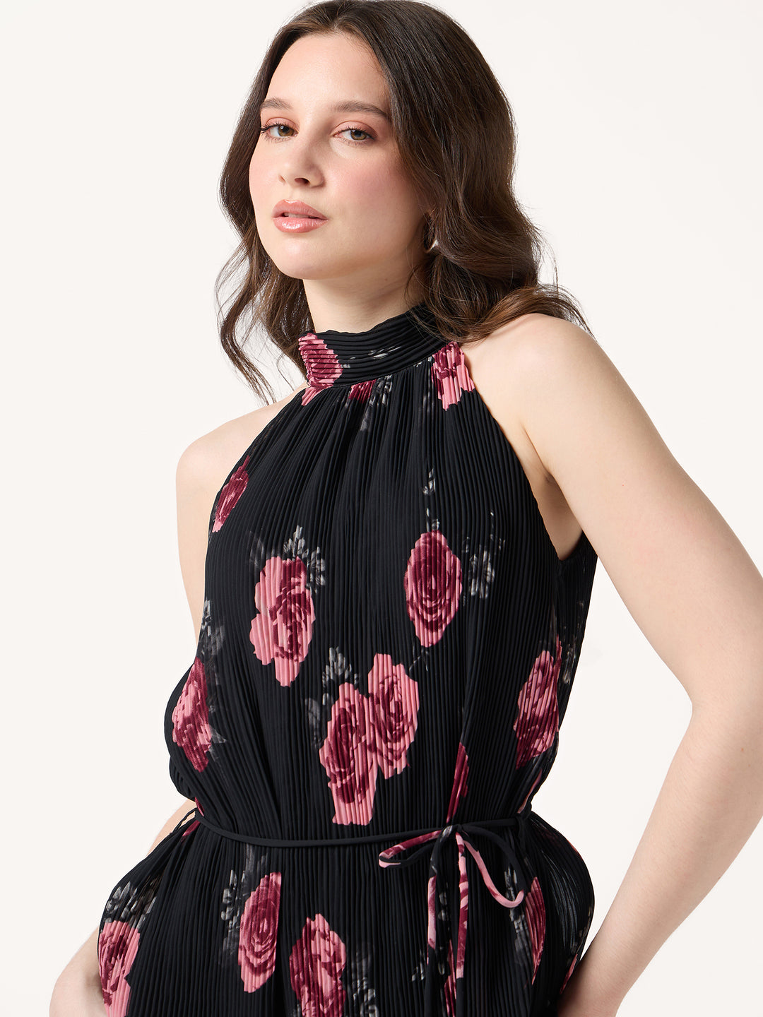 Black Halter Neck Floral Printed Dress
