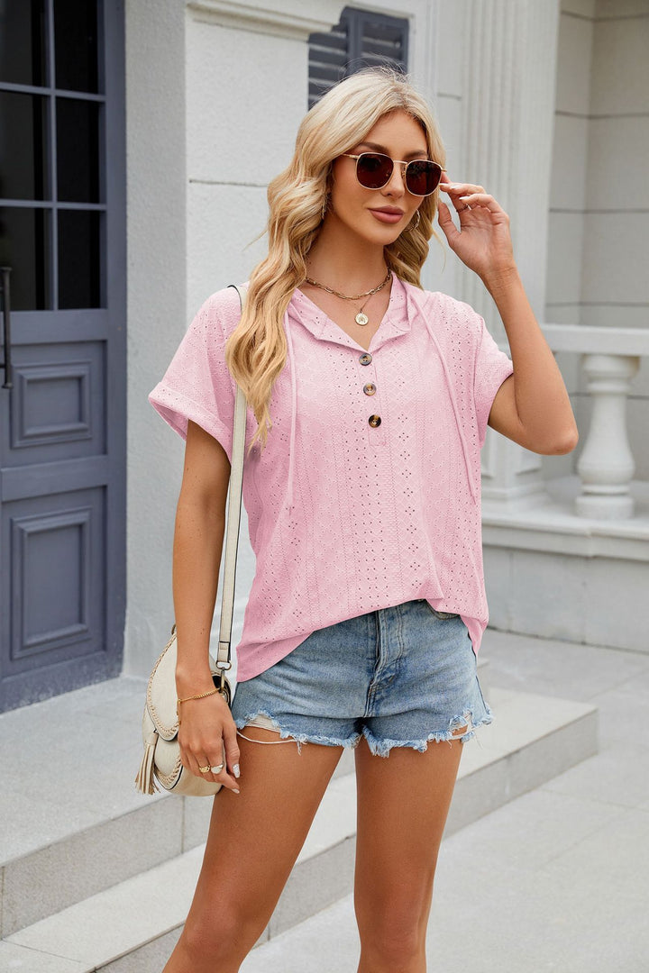 Pink Short Sleeves Collared Top