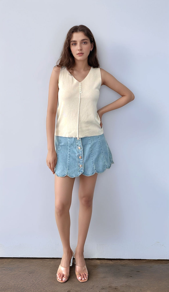 Cream Tank Top with Embroidery Detailing