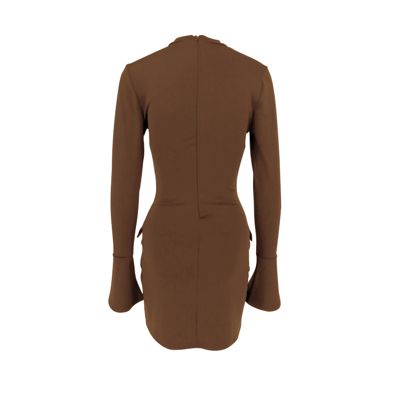 Brown High Neck Bodycon Dress