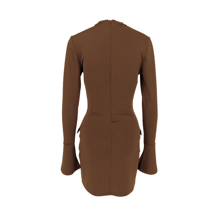 Brown High Neck Bodycon Dress