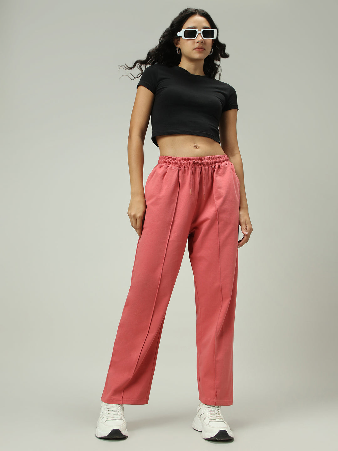 Mauve Solid Pintucked Sweatpant