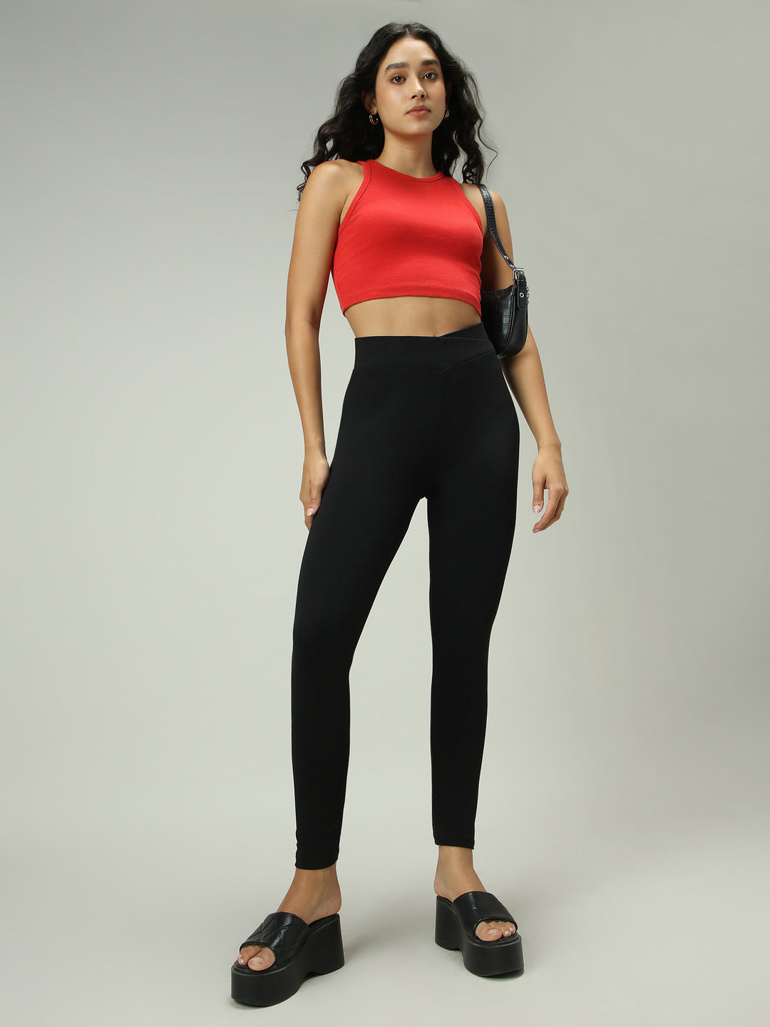 Black Criss Cross Waistband Leggings