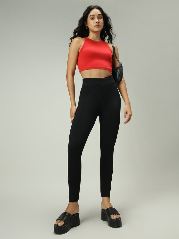 Black Criss Cross Waistband Leggings