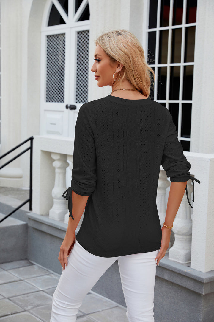 Black V Neck Textured Top