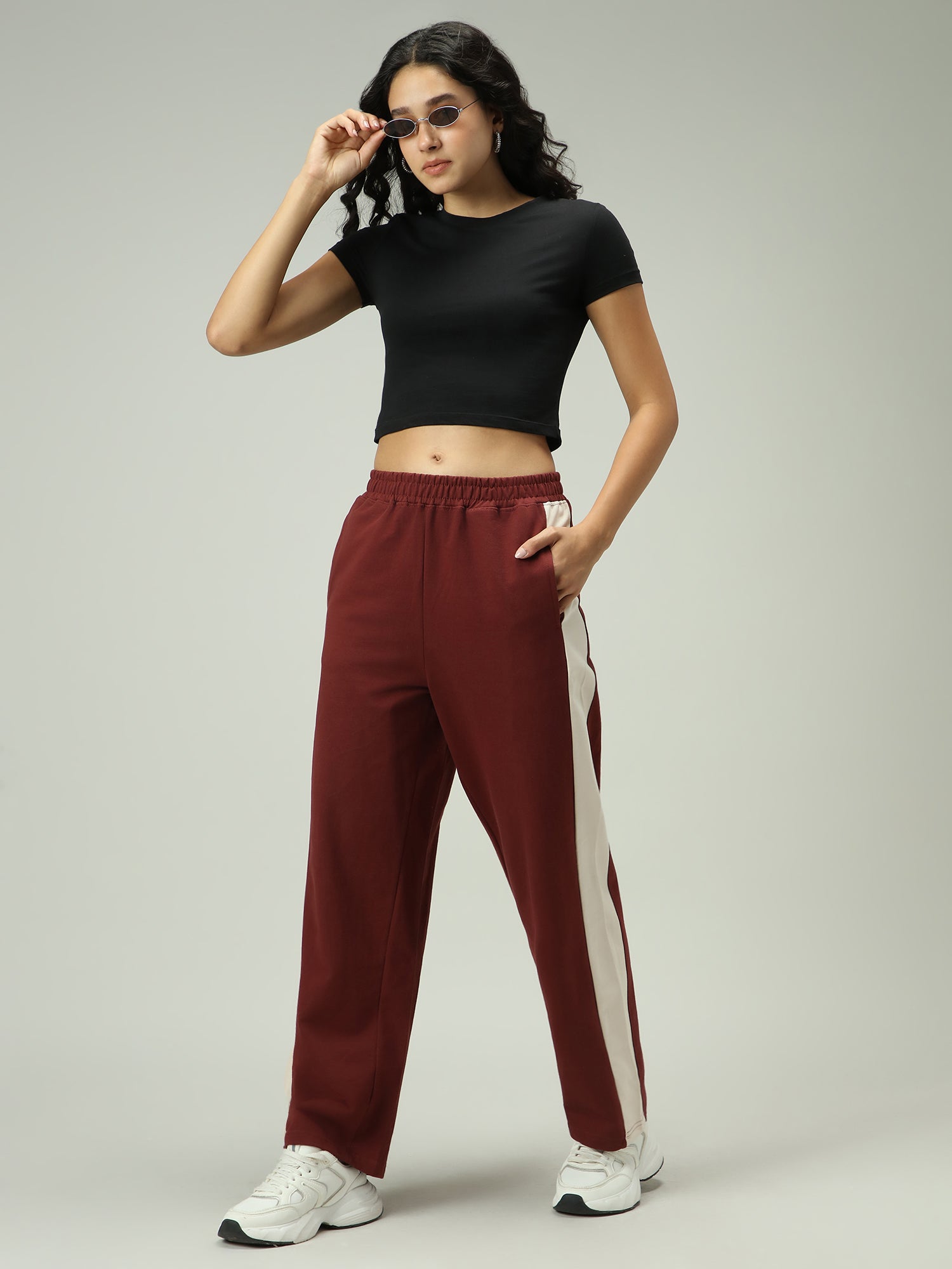 Brown Contrast Striped Sweatpants