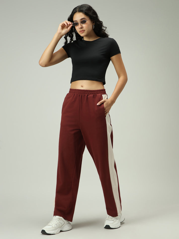 Brown Contrast Striped Sweatpants