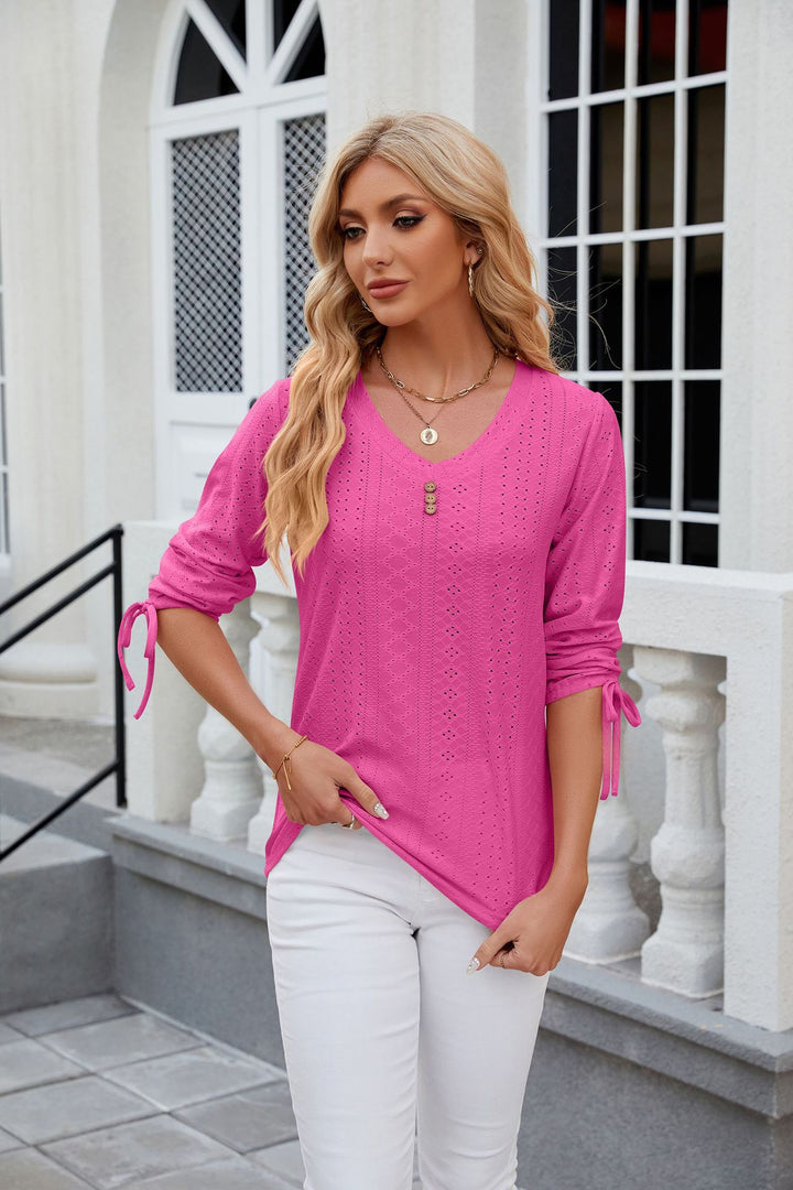 Fuchsia V Neck Textured Top