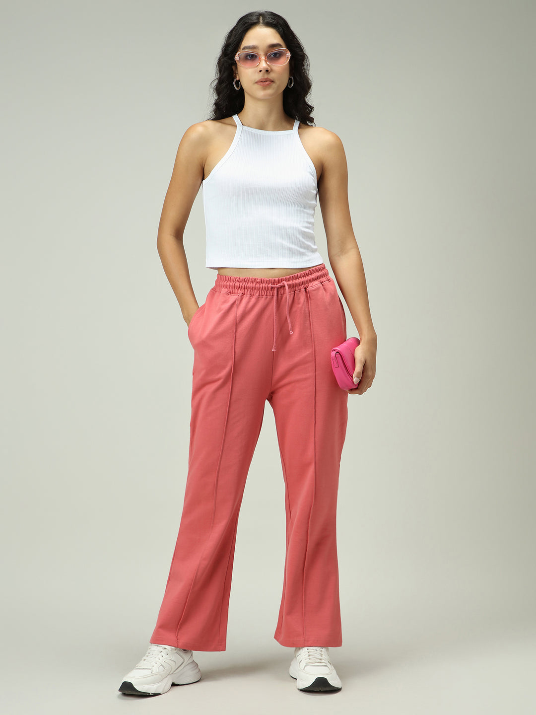 Mauve Solid Pintuck Sweatpants