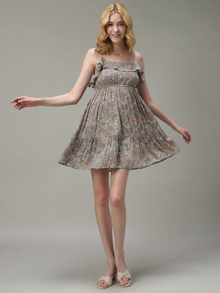 Green Noodle Stap Printed Dress