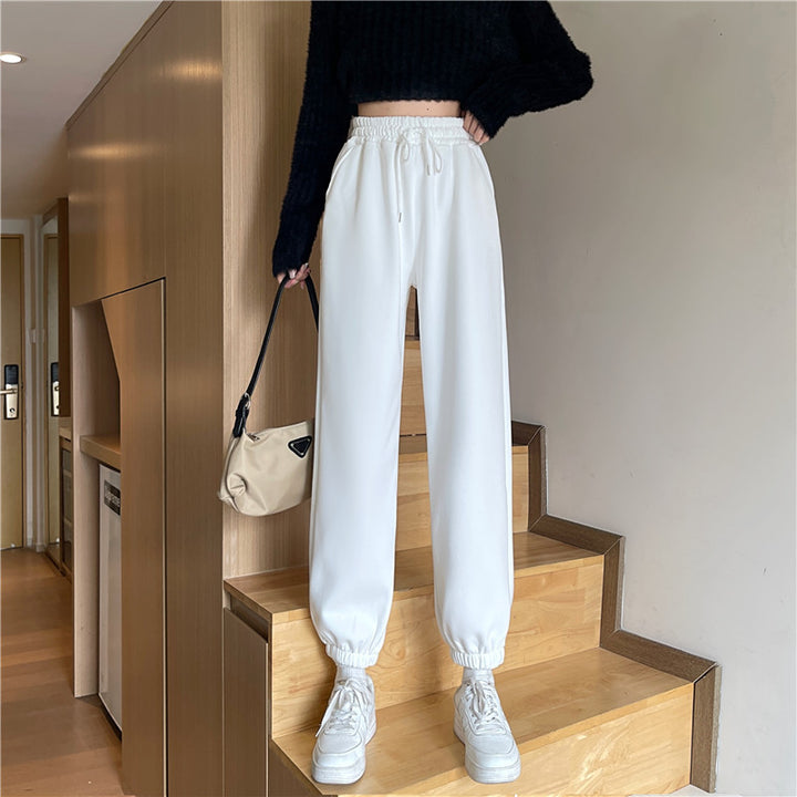 White Solid High Waist Jogger
